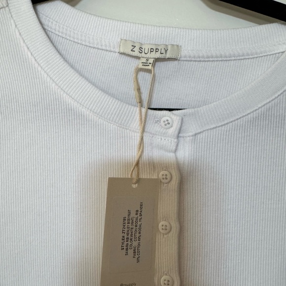 Z Supply White Ribbed Henley Bodysuit - Picture 3 of 3
